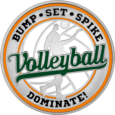 Dark Green "Volleyball" with Orange Outer Circular Borders